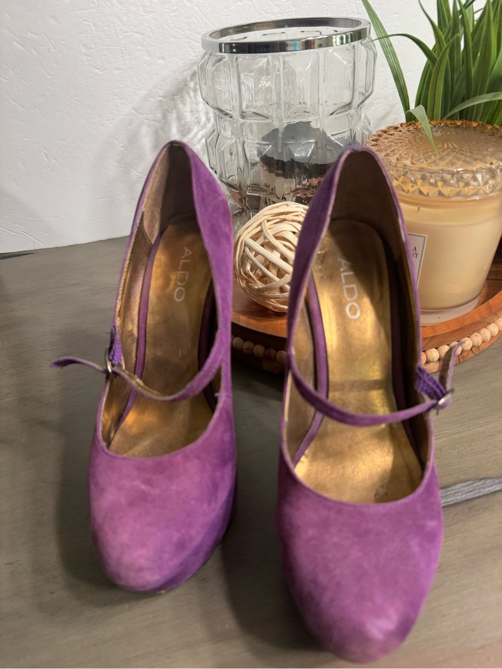ALDO Purple Suede Mary Jane Heels with Strap